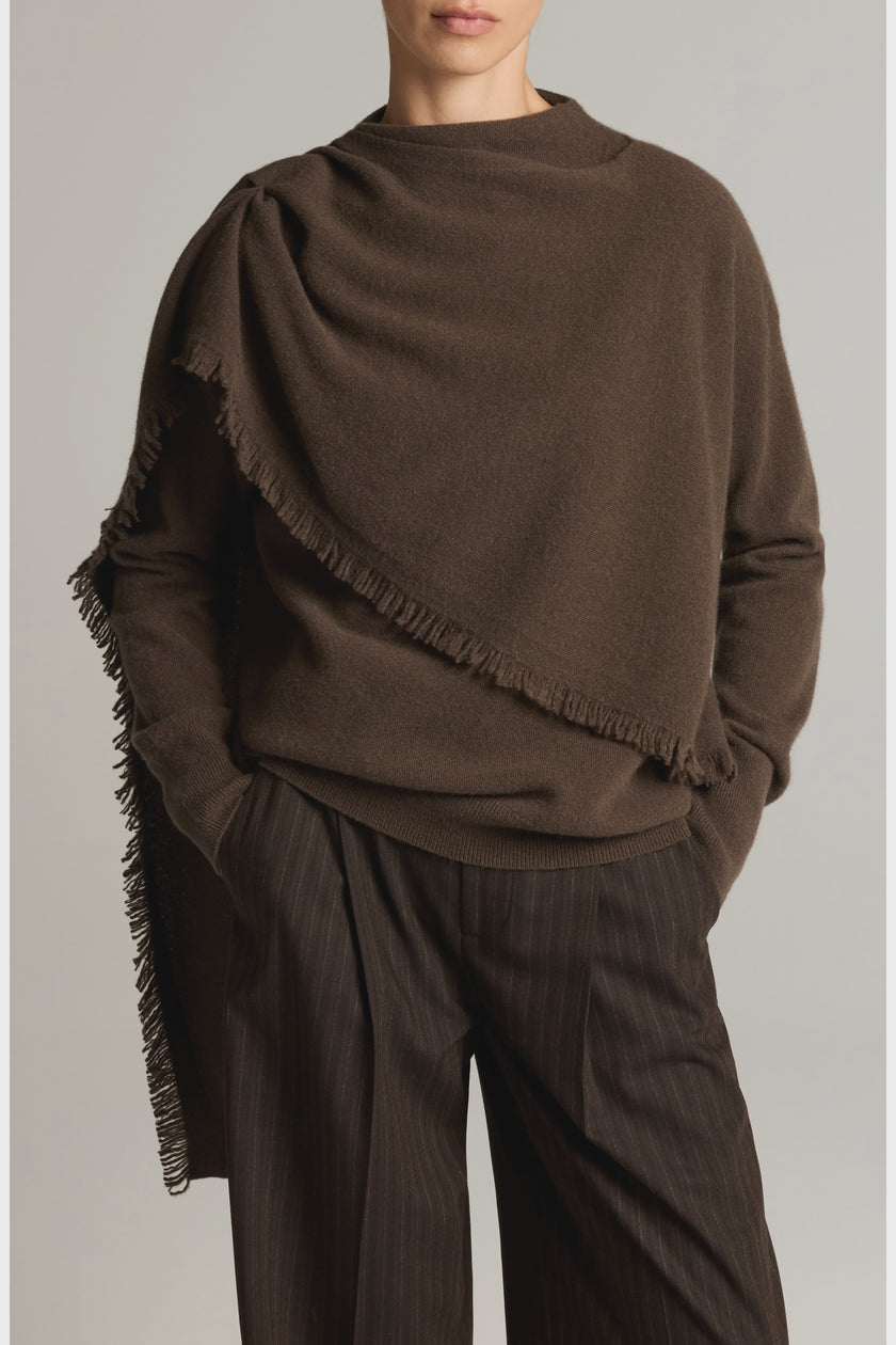 VIN Draped Fringe Scarf Sweater