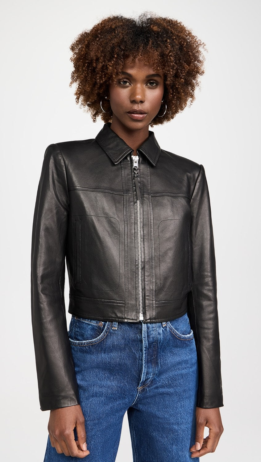 IRO Leather Zip Cuff Jacket