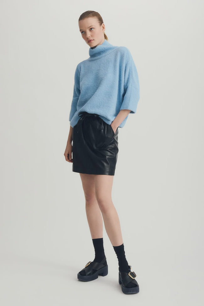 MN Fuzzy Blue Elbow Sleeve Sweater
