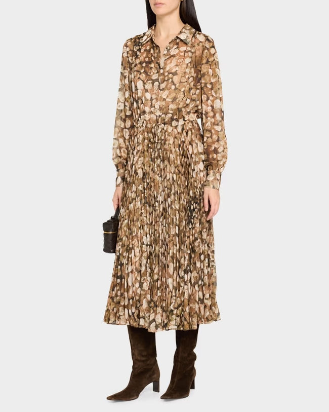 CC Pleated Patterned Midi Dress