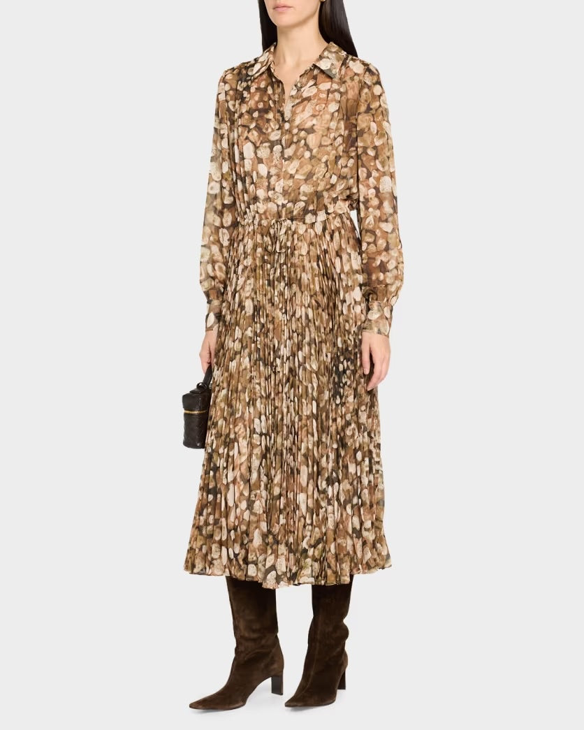 CC Pleated Patterned Midi Dress