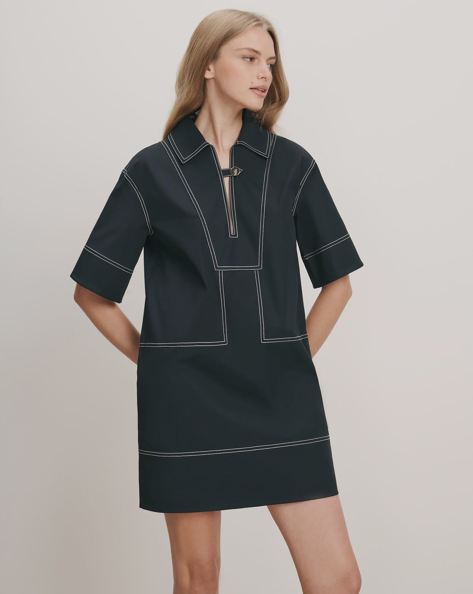 VER Contrast Thread Shift Dress