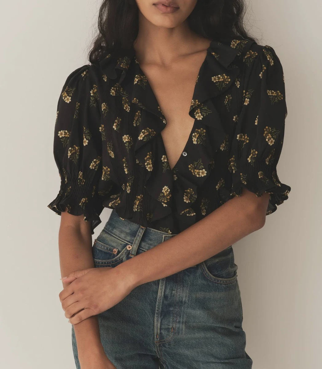 DOE Lace Trim Ruffle Top