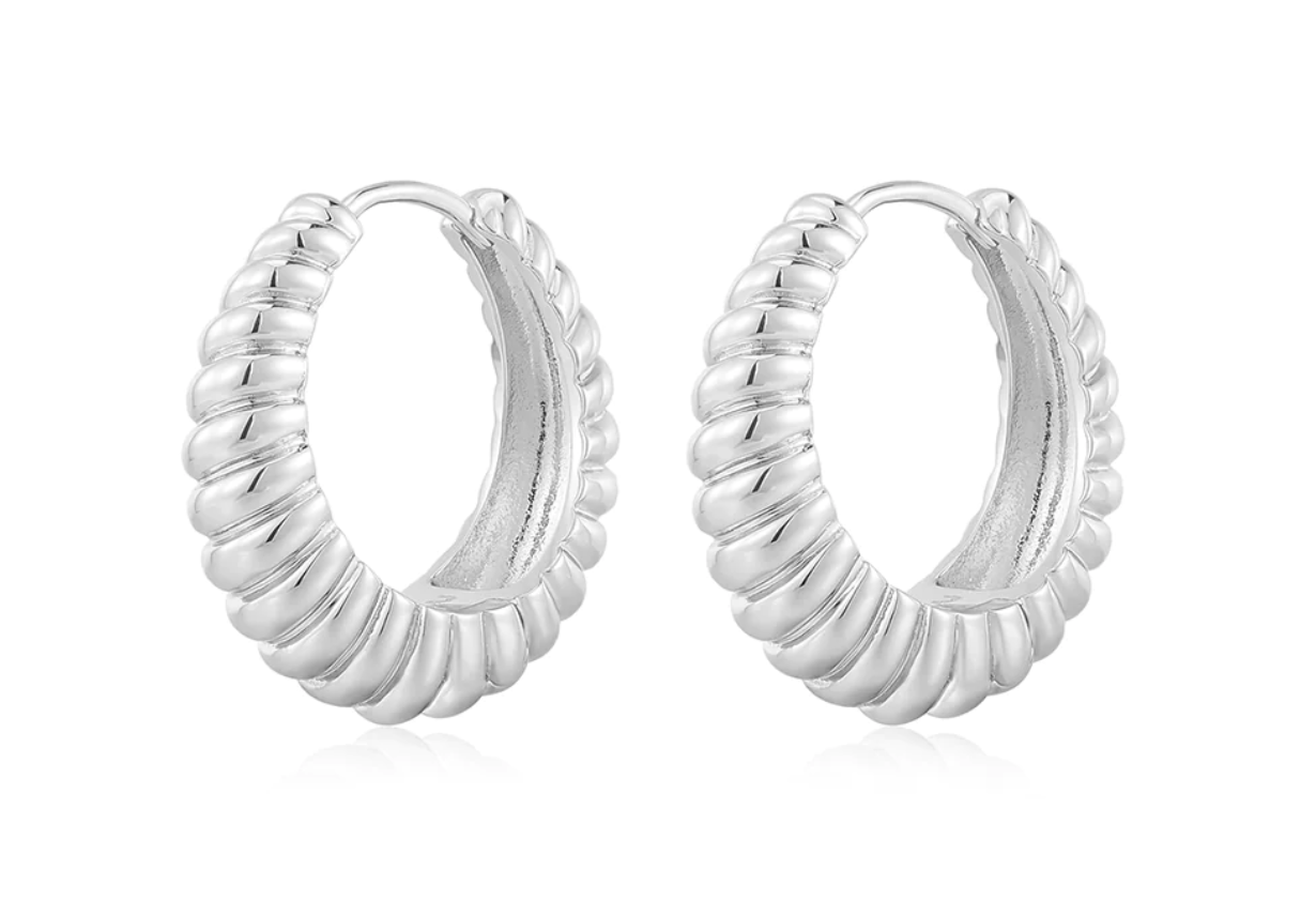 LUV Ridged Silver Hoops