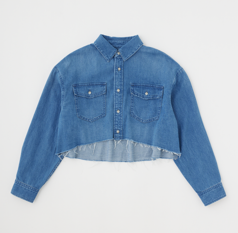 MOU Cropped Denim Button Up